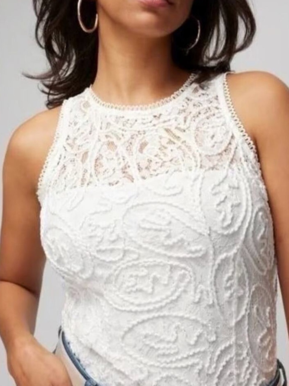 WHBM White House Black Market Ivory Lace Top Sleeveless Embroidered Sz 0 NWT